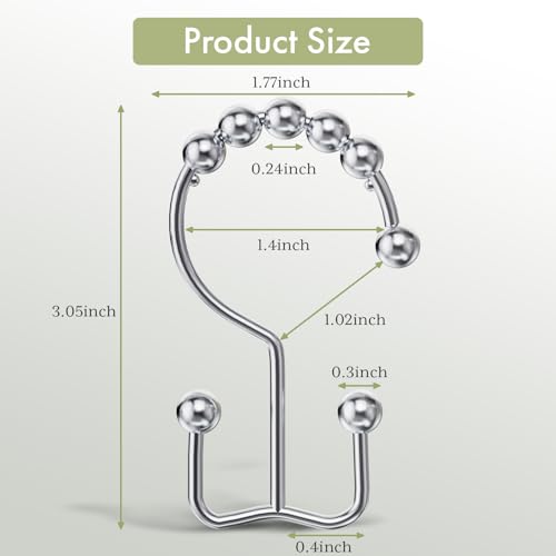 Image of Amazer Shower Curtain Hooks Rings, Rust-Resistant Stainless Steel Double Shower Curtain Hooks, Shower Hooks for Shower Curtain and Liner Bathroom, Set of 12, Chrome