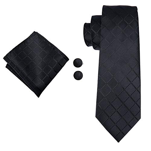 Image of Hi-Tie 3 Pcs Gift Box Mens Tie Set Necktie with Pocket Square Cufflinks Lapel Pin Silk Neck Tie Collection