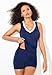 Swimsuits For All Women's Chlorine Resistant V-Neck Two-Piece Swimdress - 12, Navy (Plus