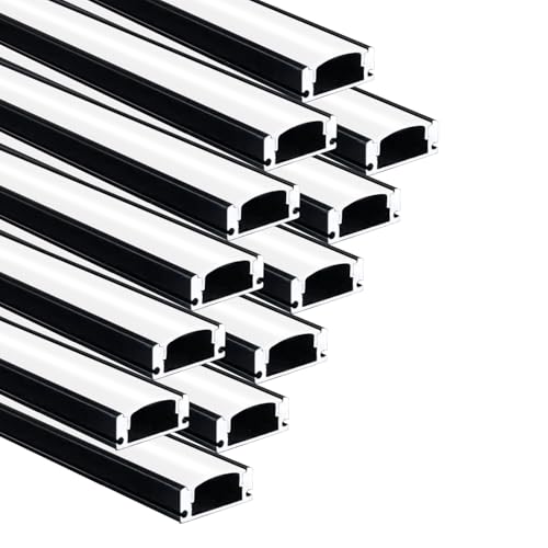 Besseto LED Profil Aluminum U Form Streifen Licht Diffusor Profil mit milchiger Abdeckung Endkappen und Montageklammer Aluminum Profile für LED-Streifen (Black Color -12 x 1 m)