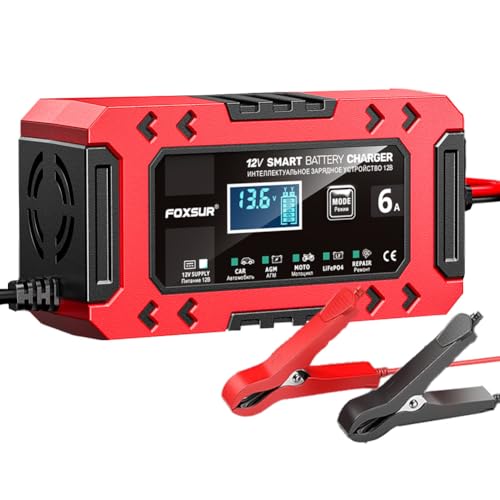 Generic Cargador de batería de coche de 12 V6 A con compensación de temperatura, cargador de goteo mantenedor de pantalla LCD, desulfatador de mantenimiento de batería automotriz para coches, barcos