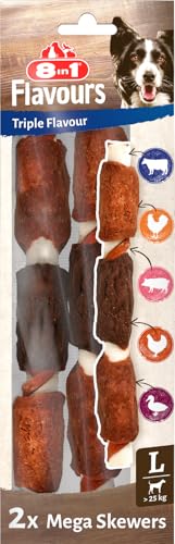 8in1 Triple Flavour Mega Skewers bastoncini da masticare grandi per cani - Snack da masticare con carne extra, busta da 160 g 2 pezzi