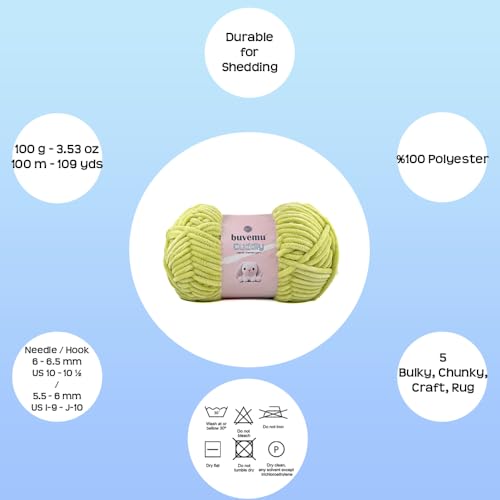 Image of Cuddly Velvet Chenille Yarn, Super Soft Fluffy Bulky for Knitting Crocheting Crafting Blanket Amigurumi, Durable for Shedding, 100 Gram (3.53 Ounces) 109 Yards (100 Meters) (Chartreuse)
