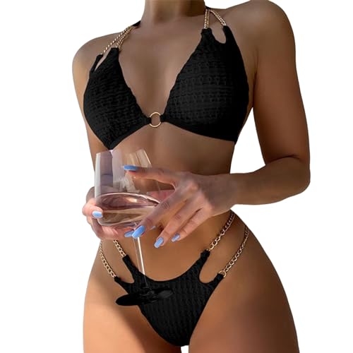 Maillot de bain deux pièces jaune L avec bikini taille haute pour femme