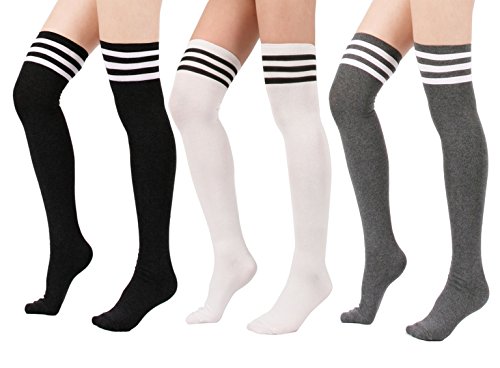 Lsharon Lot de 3 paires de chaussettes hautes pour femme Motif rayures - Noir - Medium Cover