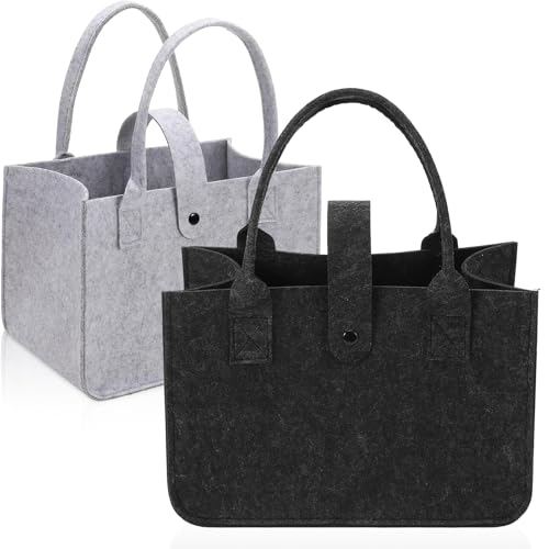 NVGVUP 2 sztuki filcowych toreb na zakupy, składane torby filcowe, torba na zakupy, filcowa torba na zakupy, podróże, praca, piknik (30 x 20 x 18 cm), czarny, szary