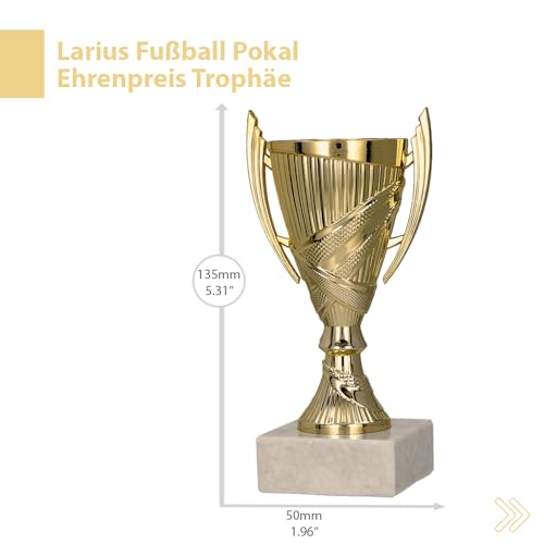 Larius Sieger Pokal mit/ohne Gravur (Personalisierbar) – Fußball Trophäe mit Marmorsockel - 3 Farben, Geschenk & Ehrenpreis für Turniere, Kinder, Vereine