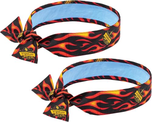 Ergodyne Chill Its 6700CT Cooling Bandana, Lined with Evaporative PVA Material for Fast Cooling Relief, Tie for Adjustable Fit, Flames, 10-Pack