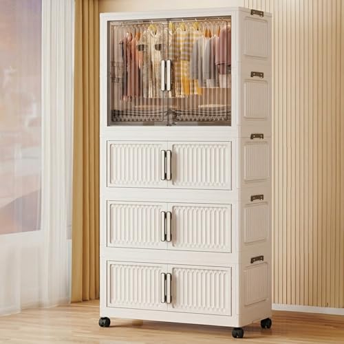 Image of StarAndDaisy Kids Wardrobe /Multifunctional Collapsible Plastic Wardrobe /Almirah for Baby /Kids- Storage Cabinet - Dustproof Organizer for Baby Clothes, Toys & Books (White (1-Wardrobe-3-Folding Box))