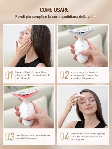 Massaggiatore Viso Lifting Antirughe Elettrico: Dispositivo di Bellezza con 4 Modi 7 Colori LED - Face Massager a 45°C con Microcorrente per Rughe - Massaggio Viso EMS Gua Sha Rassodante Viso e Collo - 7
