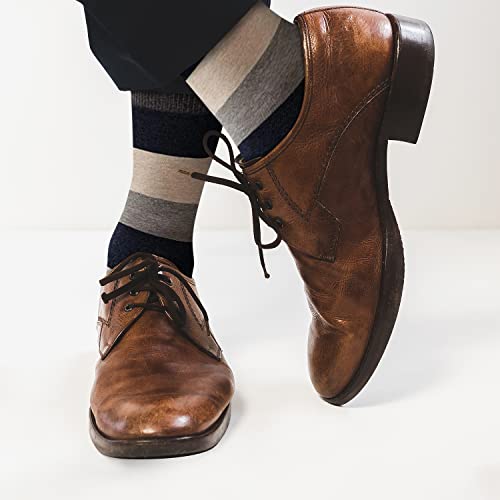 KONY Men's Cotton Dress Crew Socks 4 Pack - Fun Colorful Striped Business Socks Gift for Men, Size 9-12