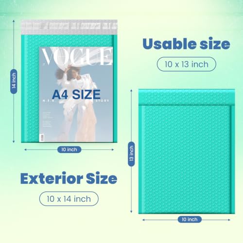 Image of Fuxury Bubble Mailers 10x13 Inch Teal 250 Pack, Opaque Padded Envelopes for Clothing, Books, Makeup & Accessories, Self Seal Shipping Bags for Small Business