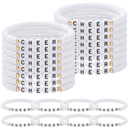 Image of Landical 24 Pcs Cheerleader Gifts Stackable Clay Bead Cheer Bracelets Friendship Bracelets Senior Night Cheer Gifts for Girls(White)