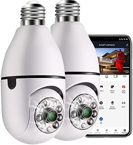 2.4G WiFi Light Socket Camera Wireless Indoor Home Security Camera, 360° Panoramic IP Dome Camera for Home Surveillance with 2-Way Audio, Motion Detection, Color Night Vision, Remote Access (2 Pack)