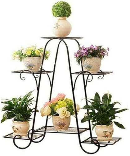 Image of Metal Plant Stand for Patio, Flower Pot Holder Shelf for Multiple Plants, 6-Tier Plant Stands for Indoor and Outdoor Use (Black)