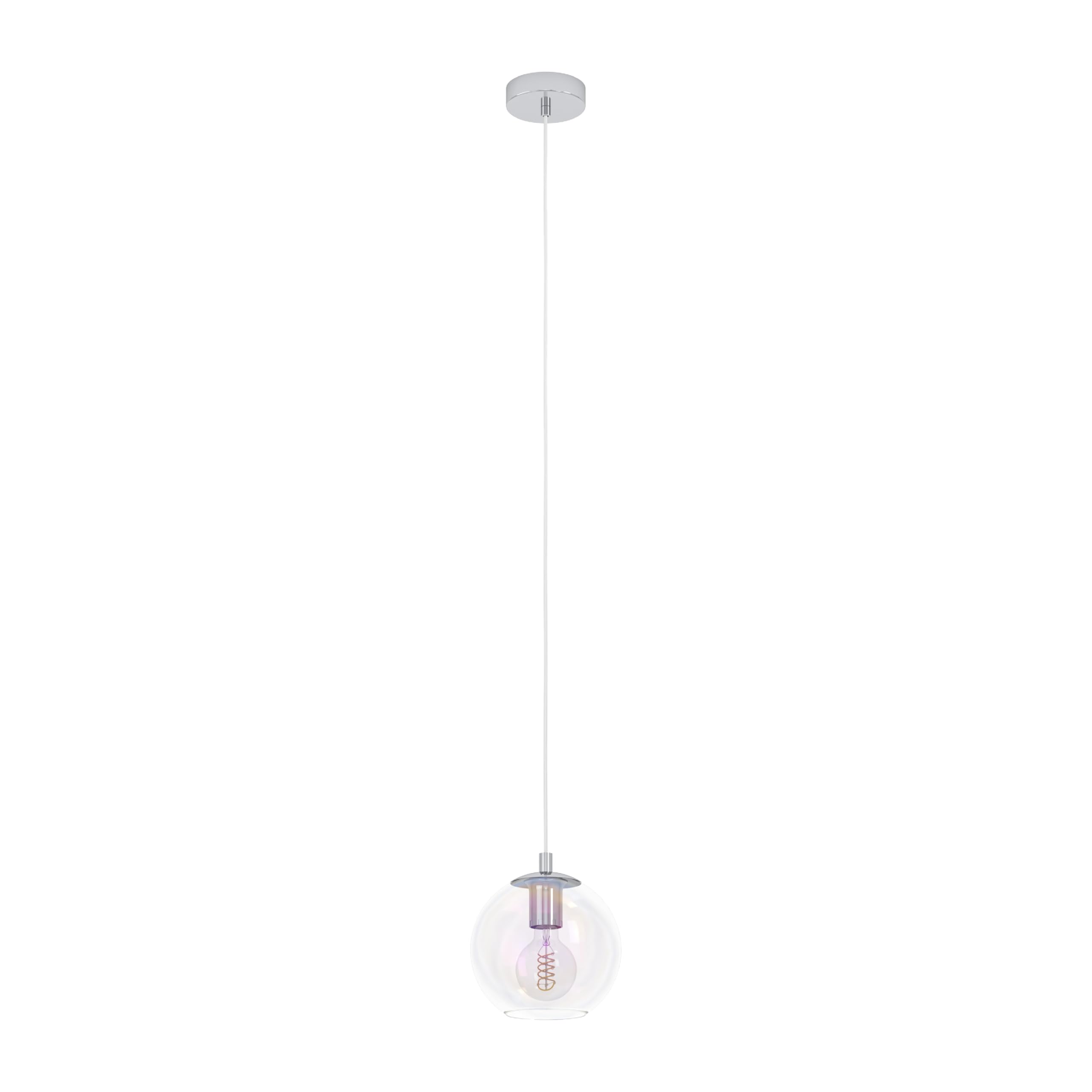 Eglo Pendant Lighting Ariscani 2, Iridescent Hanging lamp for Dining Table, Ceiling Light Fitting Living Room, Chrome Coloured Metal and Shimmering Glass, E27 Socket, Ø 20 cm