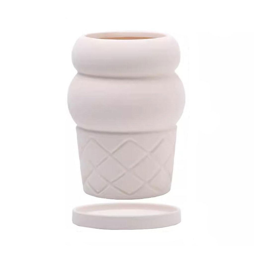 Gelasige A Flower Pots Creative Simple Ceramic Ice Cream Flower Pot With Tray Breathable Cream Style Stoneware Green Plant Pot Outdoor Flower Pots