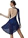 FEESHOW Women's Shiny Rhinestone Lyrical Dance Costume Asymmetrical Figure Skating Dress Ballet Dancewear Navy Blue Small