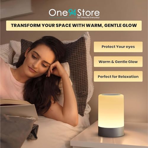 Image of One94Store Touch Control LED Table Lamp - USB Rechargeable, Touch Control Night Light with 3-Color Dimmable Brightness for Bedroom, Living Room & Study (White, Pack of 1)