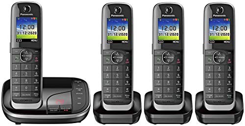Panasonic KX TGJ424EB Festnetztelefon schnurlos, Haustelefone, Automatischer Anrufblocker, Anrufbeantworter, Farbdisplay, Vier Mobilteile schwarz Panasonic KX TGJ424EB Festnetztelefon schnurlos, Haustelefone, Automatischer Anrufblocker, Anrufbeantworter, Farbdisplay, Vier Mobilteile schwarz