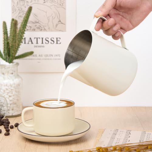 Image of Amrules Milk Frothing Pitcher 31oz Frother Cup Barista Tools, White