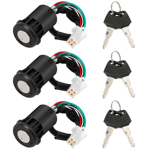 HIAORS 4 Wire Ignition Switch with Key Replacement for Tao Tao Coolster 110cc 125cc Chinese ATV Sunl Kazuma Roketa Apollo Coleman Hawk 50cc 70cc 90cc Quad 4 Wheeler Pit Dirt Bike Parts Female (3PCS)