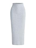 SOLY HUX Women's High Waist Rib Knit Pencil Midi Skirt Skinny Casual Long Skirts Plain Light Grey M