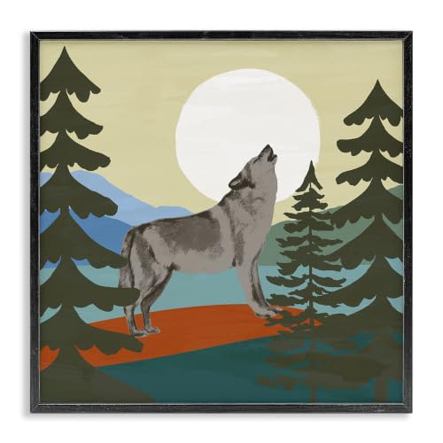 Stupell Industries Grey Wolf Howling Moon Woodlands Trees, Design by Victoria Barnes, Green, 24 x 24