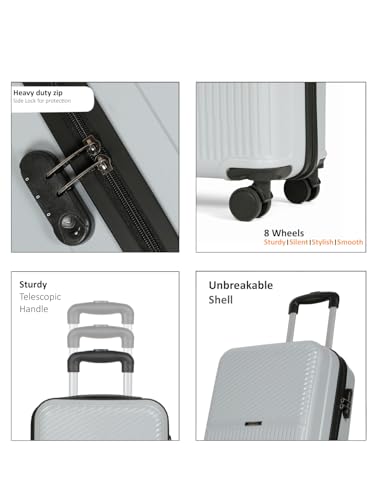 Image of Teakwood Small Size 8 Wheels Trolley Bag, Hard Cabin with Zipper Closure, Adjustable Push Button & Cross Side Strap, Number Lock System 360 Degree (Small, Silver)