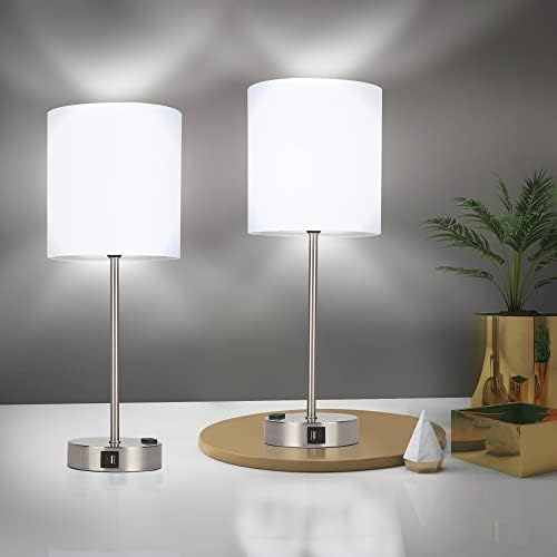 YAMEIWAN Bedside Lamps Set 2, 3 Way Full Dimming lamp for Lamps with USB Ports, Type-C and AC Outlet, Nightstand Lamp for Bedroom Living Room, (LED Bulb Included) White