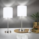 YAMEIWAN Bedside Lamps Set 2, 3 Way Full Dimming lamp for Lamps with USB Ports, Type-C and AC Outlet