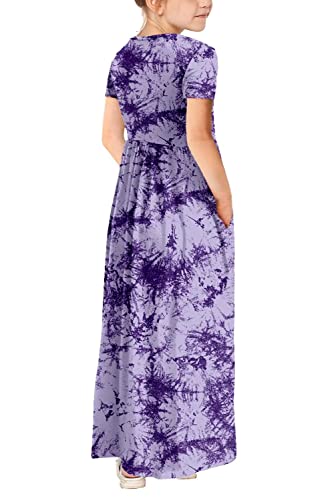 Yoklass Maxi Dress For Little Girls Purple Tie Dye Summer Long Dresses For Pre Teen Girl Size 11-12 #TOP1
