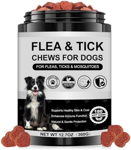 Dog Flea and Tick Chewable Supplement – Natural Support for Skin & Coat Health, Seasonal Comfort & Itch Relief – 180 Soft Chews with Chicken Flavor for Dogs & Puppies (180pcs)