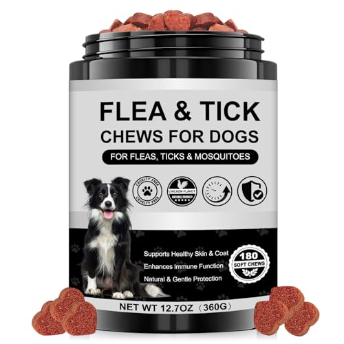 Dog Flea and Tick Chewable Supplement – Natural Support for Skin & Coat Health, Seasonal Comfort & Itch Relief – 180 Soft Chews with Chicken Flavor for Dogs & Puppies (180pcs)