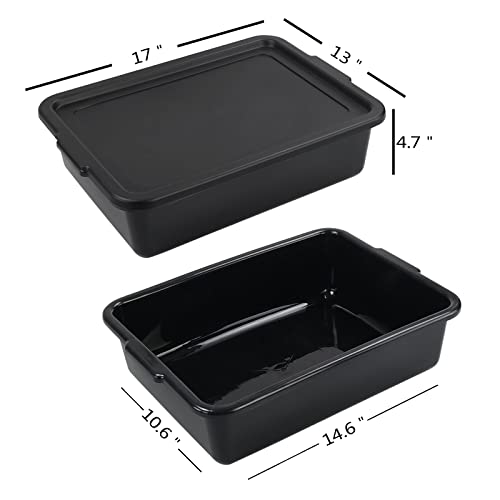 Tyminin Pack Of 3 Food Service Bus/Utility Tote Box With Lid, Plastic Restaurant Dish Tub, 13 L, Black #TOP1