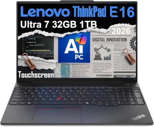 Image of Lenovo ThinkPad E16 16 inch Touchscreen, Intel Ultra 7 155U, 32GB DDR5, 1TB SSD | Business AI PC Laptop, FHD+ Anti-Glare, 12-Core, Numeric Keypad, 1080p Webcam, Thunderbolt 4, Ethernet, Backlit, Win 11 Pro