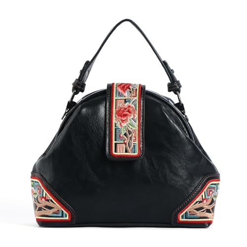 Image of EXOTIC Zenvira Artisan Satchel Bag with Embroidered Detailing, Structured Silhouette, Detachable Sling Strap Purse