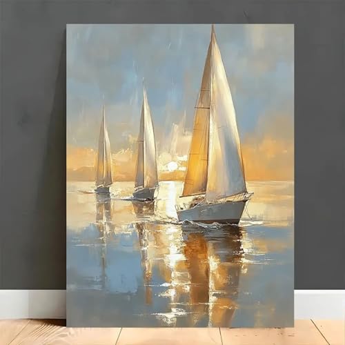 Voilier en mer toile pastel abstraite pour habiller un grand mur vide de salon