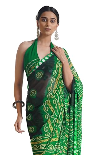 Image of MIRCHI FASHION Women Saree Georgette Traditional Bandhani | Ethnic Printed Sari for Social Gatherings with Unstitched Blouse Piece
