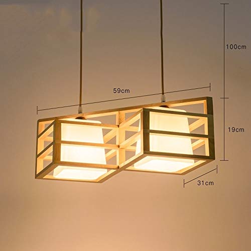Chandelier en bois massif rectangle japonais suspension E27 pour plafond - 2
