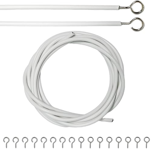 Armo 2M Net Curtain Wire And Hooks Set Multipurpose 2 Meter Long Window Net Curtain Wire With 8 Eyes & 8 Hooks
