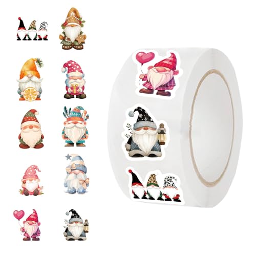Aufkleber Weihnachten 500 Stück Weihnachtsaufkleber 3cm Rund Selbstklebend Etiketten mit Wichtel Motiven für Geschenkverpackungen Party Dekoration Umschlag Geschenktasche