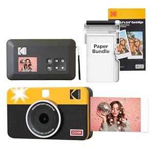 KODAK Mini Shot 2 Retro 4PASS 2-in-1 instant camera en fotoprinter (5,3 x 8,6 cm) + 68 vellen verpakking, geel