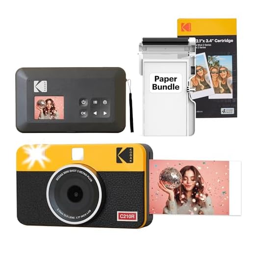 Kodak Mini Shot 2 Retro | Pacote de 68 folhas | Câmera instantânea sem fio portátil e impressora fotográfica, compatível com dispositivos iOS e Android e Bluetooth, Foto real (2,1x3,4)