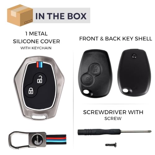 Image of KEYCEPT 2 Button Remote Keyshell Compatible with Renault Logan , Duster , Verito , Lodgy with Metal Key Cover and Keychain(Keyshell & Metal Cover)