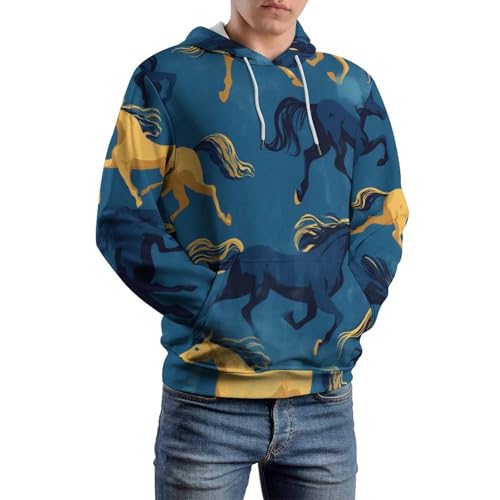 Sweat à capuche bleu brun au design cheval et finitions premium