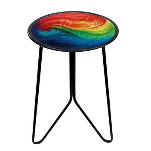 LIFFY Patio Side Tables,12" Outdoor Metal Side Table with Glass Tabletop,Indoor Small Round Decorative Plant Stand & Accent Table for Garden, Yard, Balcony, Backyard, Porch