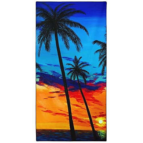 OHTMTHO Oversized Beach Towel Quick Dry Sand Free Lightweight Microfiber Beach Towels for Swim Pool Camping Travel, Colorful Sunset Coconut Palm Trees, 36