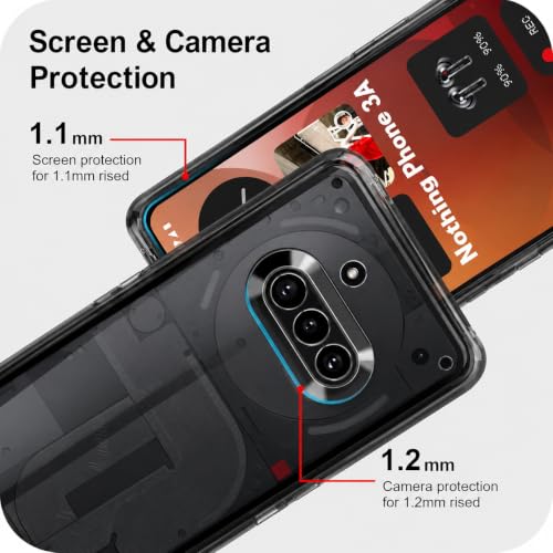 Image of VONZEE Compatible with Nothing 3a Back Cover Case Clear,[ Anti Yellow ][Military Grade Protection] Hard PC Back Cover Transparent-Black