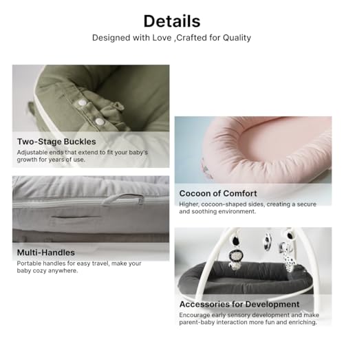Image of Deluxe Infant Lounger, Baby Nest Cover for Baby Girls & Boys, Newborn Essentials for Baby 0-12 Months, 100% Cotton (Misty Rose)